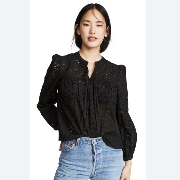 NWT Madewell black eyelet lace pop over peasant top Size M - Picture 2 of 15